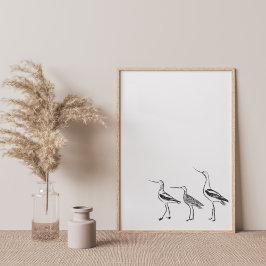 Minimalistische Vogelkunst in Schwarz und Weiß Zei Poster