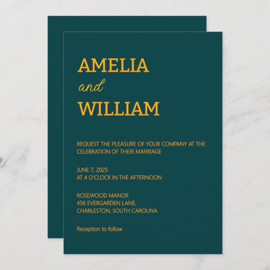 Minimalistische Vorlage zur Einladung von Hochzeit (Vorne/Hinten)