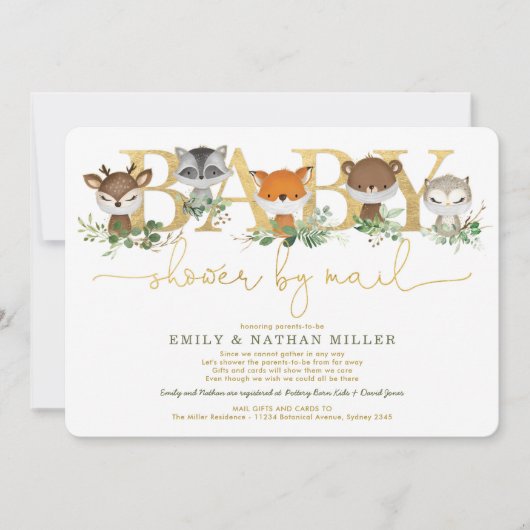 Minimalistische Waldgrün Kinderdusche per Post Einladung (Vorderseite)