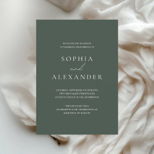 Minimalistische Waldgrüne Hochzeit Einladung
