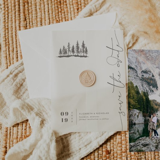 Minimalistische Waldlandschaft | Save The Date Pergament Einladungen