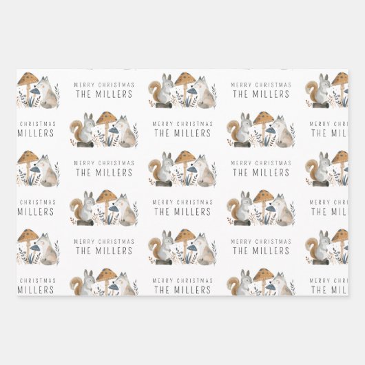 Minimalistische Waldtiere Geschenkpapier Set (Vorderseite)