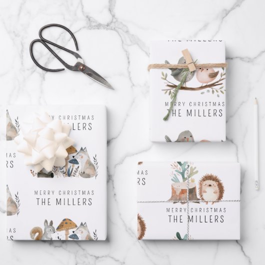 Minimalistische Waldtiere Geschenkpapier Set (Vorderseite)