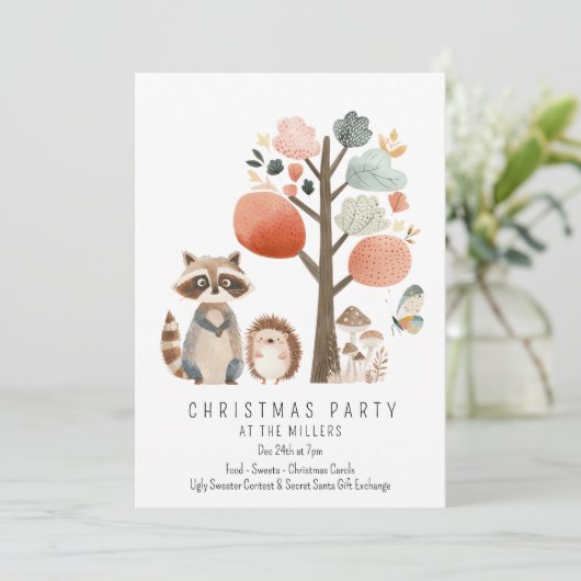 Minimalistische Waldtiere Weihnachtsfest Party Einladung (Stehend Vorderseite)
