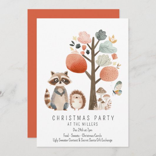 Minimalistische Waldtiere Weihnachtsfest Party Einladung (Vorne/Hinten)