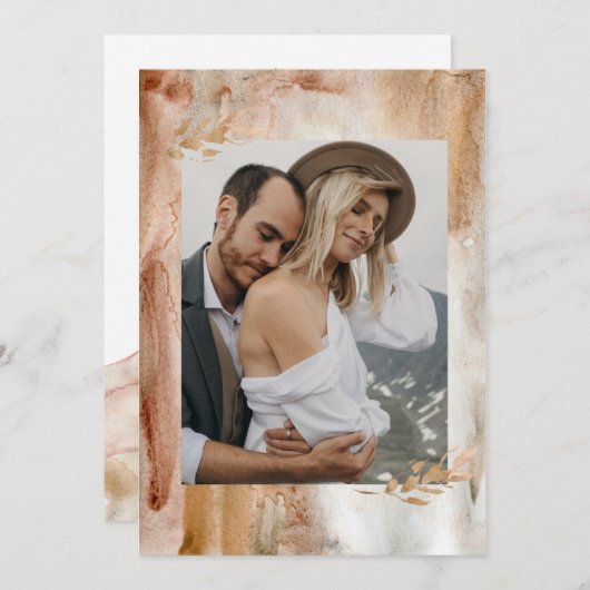 Minimalistische Wasserfarbe Abstrakte Foto Hochzei Einladung (Vorne/Hinten)