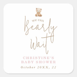 Minimalistische Wasserfarbe Babybär Baby Shower Quadratischer Aufkleber