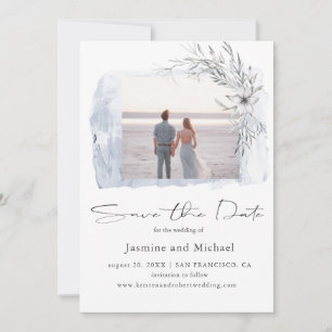 Minimalistische Wasserfarbe blau Foto Save The Dat Date