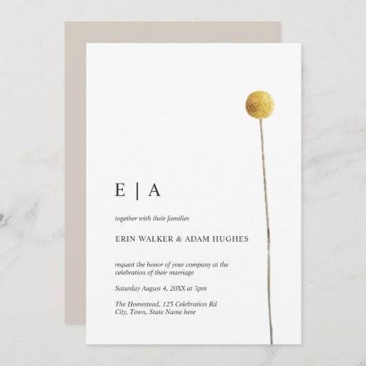 Minimalistische Wasserfarbe Blumensteppe Gelb Einf Einladung (Vorne/Hinten)