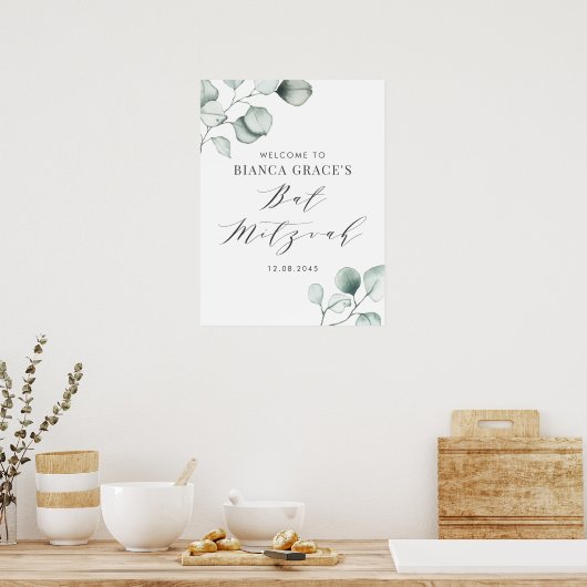 Minimalistische Wasserfarbe Eukalyptus Bat Mitzvah Poster (Küche)