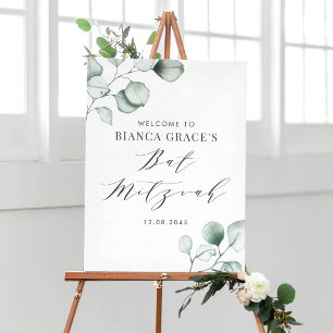 Minimalistische Wasserfarbe Eukalyptus Bat Mitzvah Poster