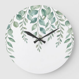 Minimalistische Wasserfarbe Eukalyptus Kaskadieren Große Wanduhr