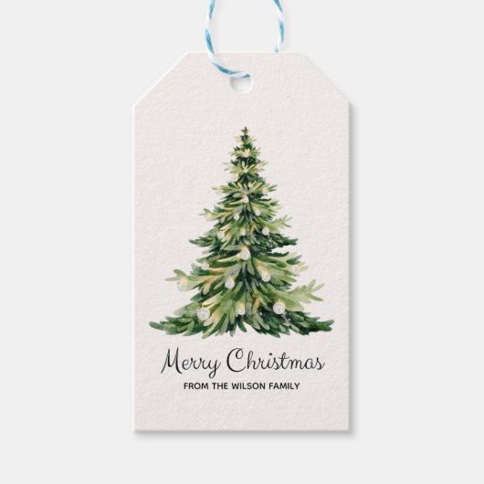 Minimalistische Wasserfarbe Frohe Weihnachtsbaum Geschenkanhänger (Vorderseite)
