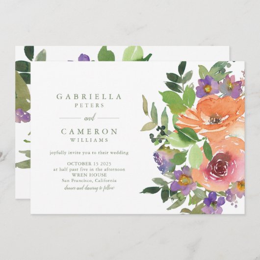 Minimalistische Wasserfarbe Lila Orangefarbene Hoc Einladung (Vorne/Hinten)