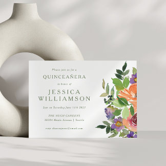 Minimalistische Wasserfarbe Orangenblume QUINCEAÑE Einladung