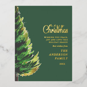 Minimalistische Wasserfarbe PineTree Weihnachtsbau Folien Feiertagspostkarte