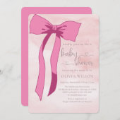 Minimalistische Wasserfarbe Rosa Bow Babydusche Einladung (Vorne/Hinten)