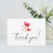 Minimalistische Wasserfarbe Rote Herzen Baby Showe Dankeskarte (Stehend Vorderseite)