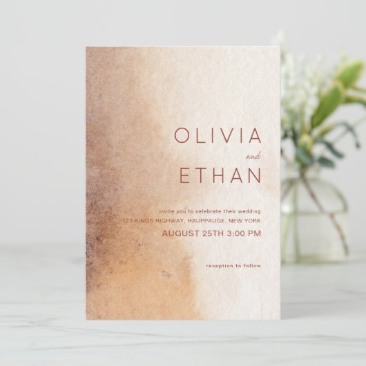 Minimalistische Wasserfarbe Rustikale Hochzeit  Einladung (Stehend Vorderseite)
