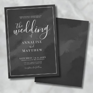 Minimalistische Wasserfarbe Schwarze Hochzeit Einladung