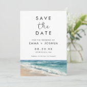 Minimalistische Wasserfarbe Strand Ziel Hochzeit Save The Date (Stehend Vorderseite)