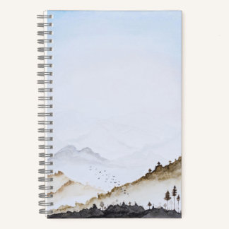 Minimalistische Wasserfarben-Landschaft mit neblig Notizblock