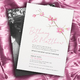 Minimalistische Wasserfarbenfeder blüht pink Einladung