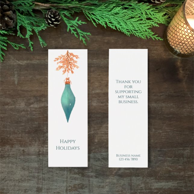 Minimalistische Watercolor Business Holiday Promo (Business card or book mark minis happy holiday original watercolor Christmas bauble thank you)