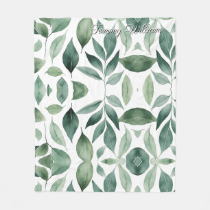 Minimalistische Watercolor Green Blätter Fleecedecke