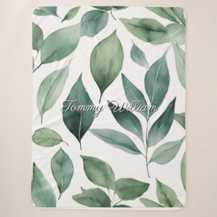 Minimalistische Watercolor Green Blätter Sherpadecke