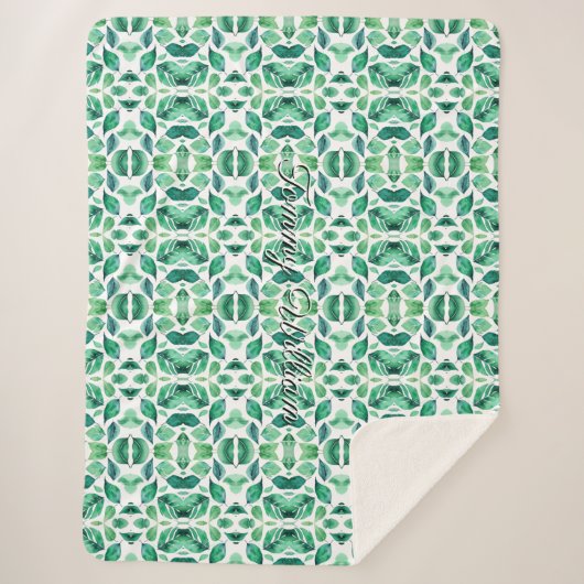 Minimalistische Watercolor Green Blätter Sherpadecke (Vorderseite)