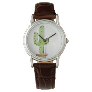 Minimalistische Watercolor-Kaktus-Uhr ohne Zahlen Armbanduhr