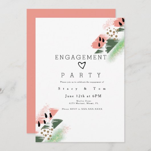 Minimalistische Watermeline Brush Engagement Party Einladung (Vorne/Hinten)