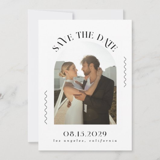 Minimalistische Wavy Lines Boho Arched Foto Hochze Save The Date (Vorderseite)