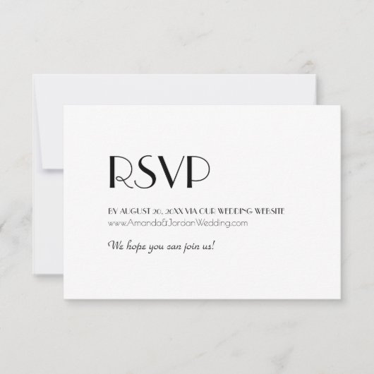 Minimalistische Website zur Hochzeit im Art Deco RSVP Karte (Vorderseite)