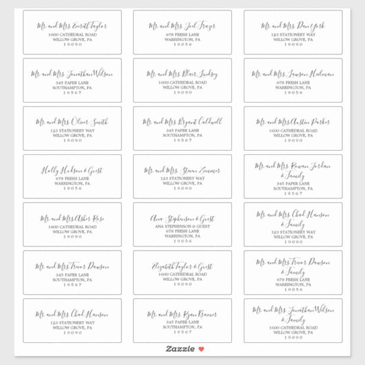 Minimalistische Wedding Guest Address Labels (Blatt)