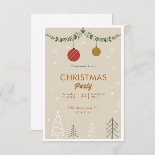 Minimalistische Weihnachten in Beige und Grün Einladung (Vorne/Hinten)