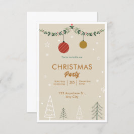 Minimalistische Weihnachten in Beige und Grün Einladung