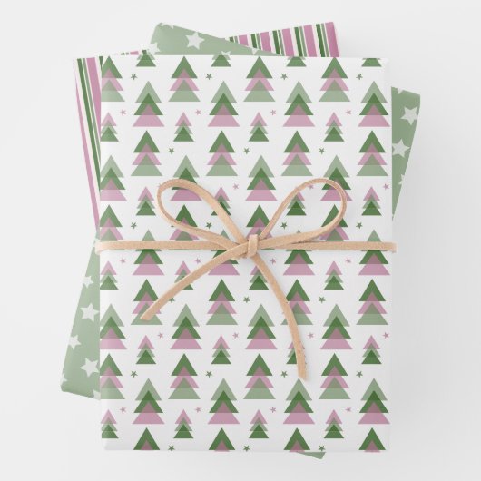 Minimalistische Weihnachten in Rosa und Grün Geschenkpapier Set (Beispiel)