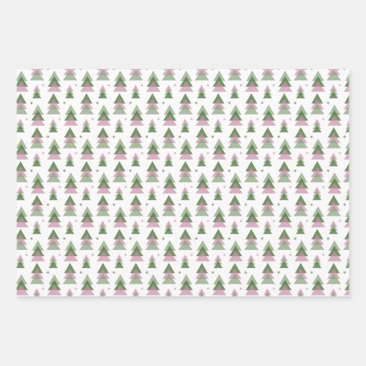 Minimalistische Weihnachten in Rosa und Grün Geschenkpapier Set (Vorderseite)