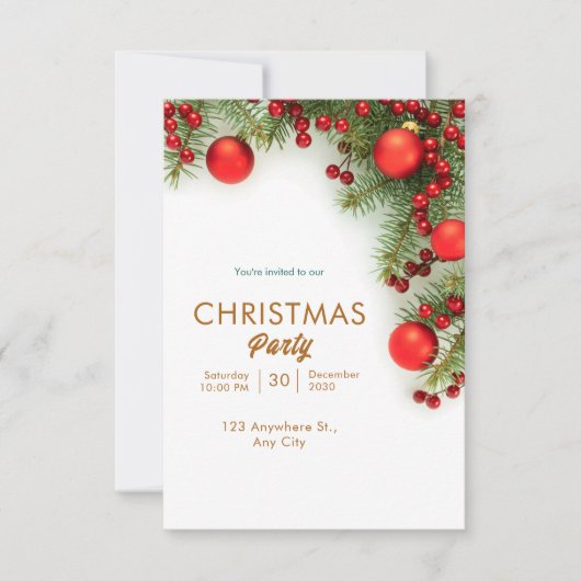 Minimalistische Weihnachten in Rot und Grün Einladung (Vorderseite)