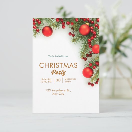 Minimalistische Weihnachten in Rot und Grün Einladung (Stehend Vorderseite)