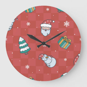 Minimalistische Weihnachten: Rotes Nahtloses Desig Große Wanduhr