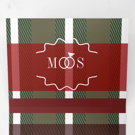 Minimalistische Weihnachts-Kariert-Ring-Logo-Hochz Dreifach Gefaltete Einladung (Innen Erste Seite)