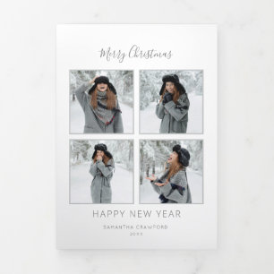 Minimalistische Weihnachts-Mehrfachfoto-Grauer Che Dreifach Gefaltete Urlaubskarte