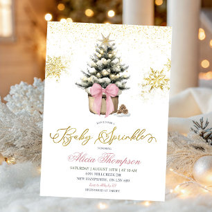 Minimalistische Weihnachts-Rosa-Coquette-Baby-Spri Einladung