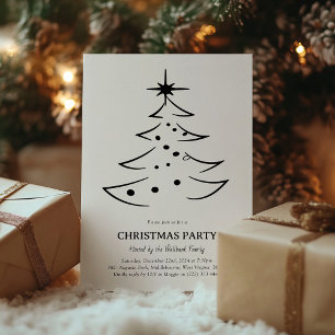 Minimalistische Weihnachtsbaum-Party in Schwarz-We Einladung