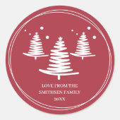 Minimalistische Weihnachtsbäume in Rot-Weiß Runder Aufkleber (Vorderseite)