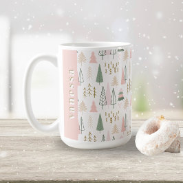 Minimalistische Weihnachtsbäume setzen Grün und Ro Kaffeetasse
