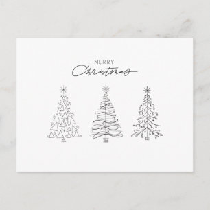 Minimalistische Weihnachtsbaumen Schwarz & Weiß Feiertagspostkarte